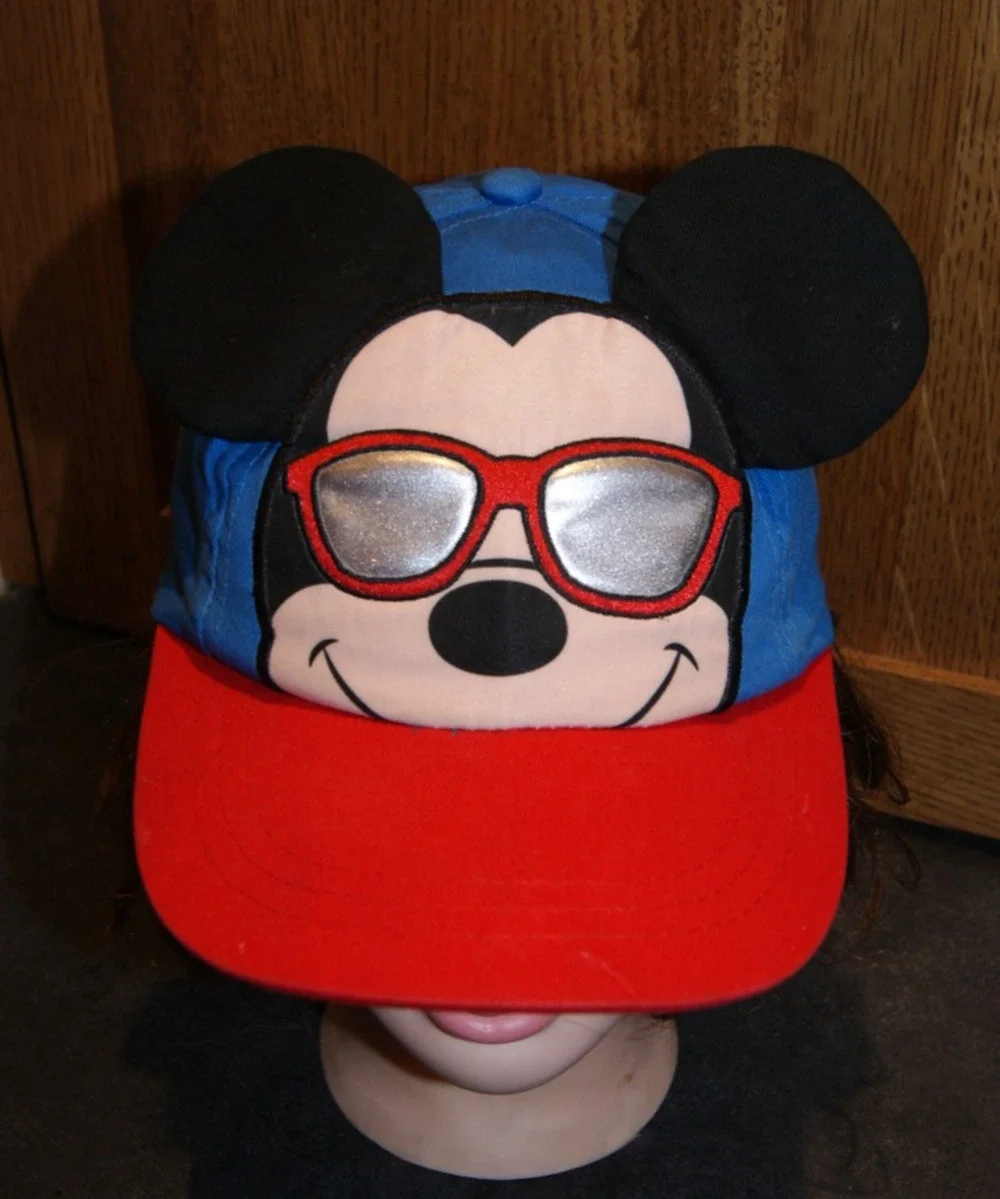 Disney Mickey Mouse Ears Youth OSFA Fit Hat Cap Blue Red Sunglasses Summer